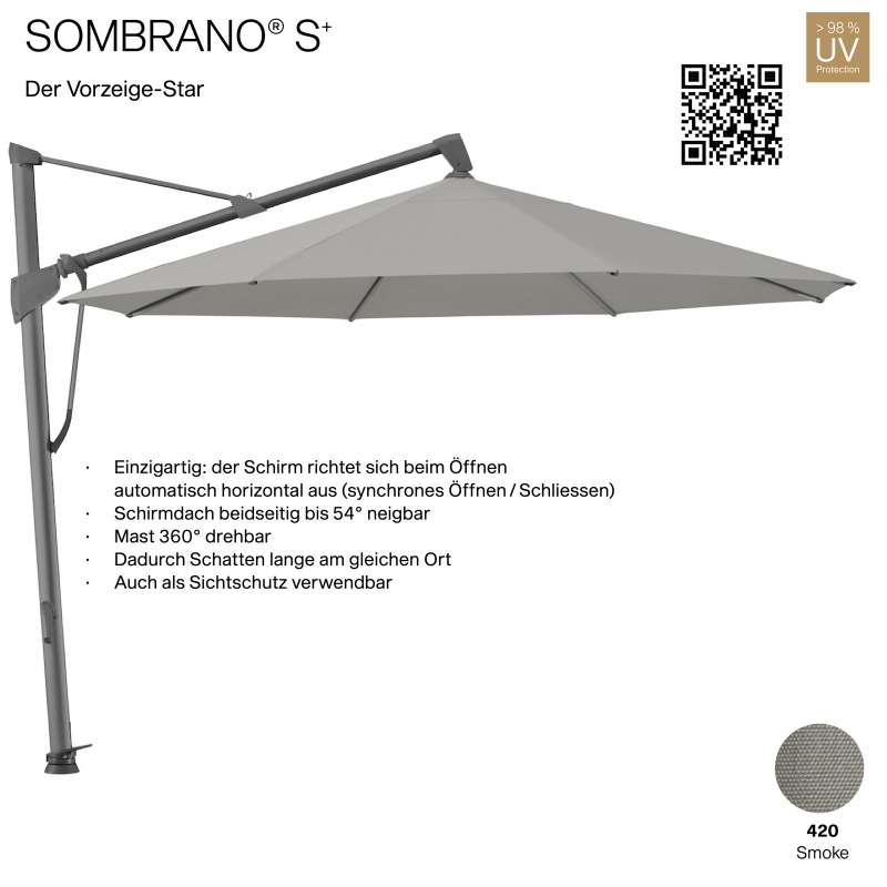 GLATZ Ampelschirm SOMBRANO® S+ rund ø 350 cm Freiarmschirm Farbe 420 Smoke