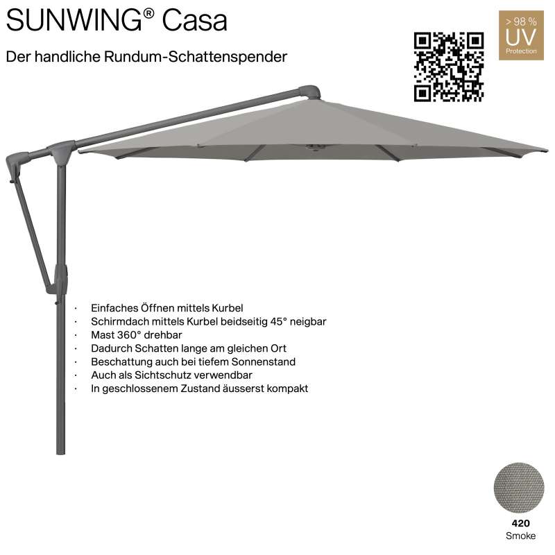 GLATZ Sonnenschirm SUNWING® CASA rund ø 300 cm Gestell anthrazit Farbe 420 Smoke Ampelschirm