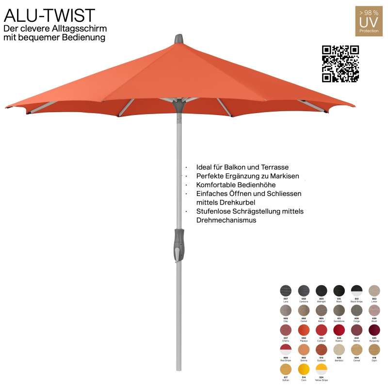 GLATZ Sonnenschirm ALU-TWIST rund ø 300 cm Gestell natureloxiert Stoff 100 % Polyacryl verschiedene