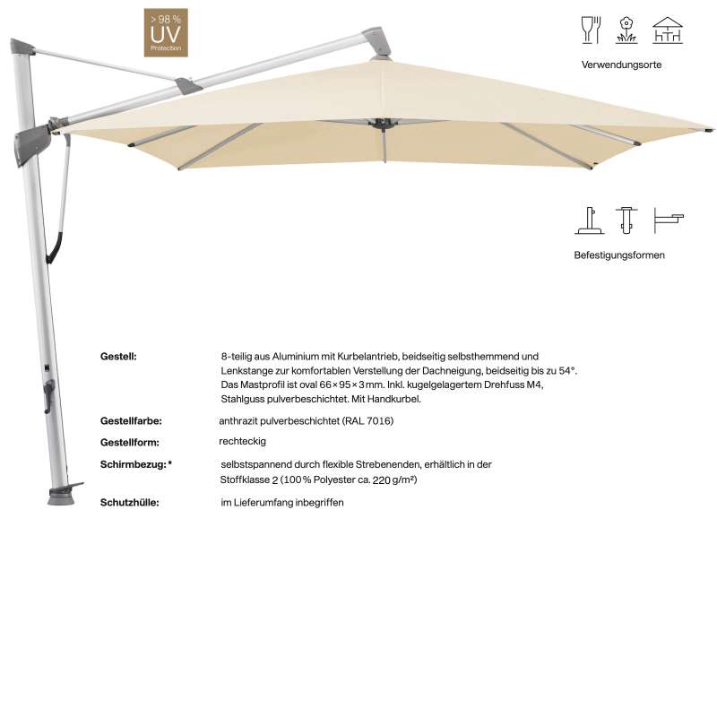 GLATZ Ampelschirm SOMBRANO® S+ easy rechteckig 400 x 300 cm Stoffklasse 2 Eggshell 150