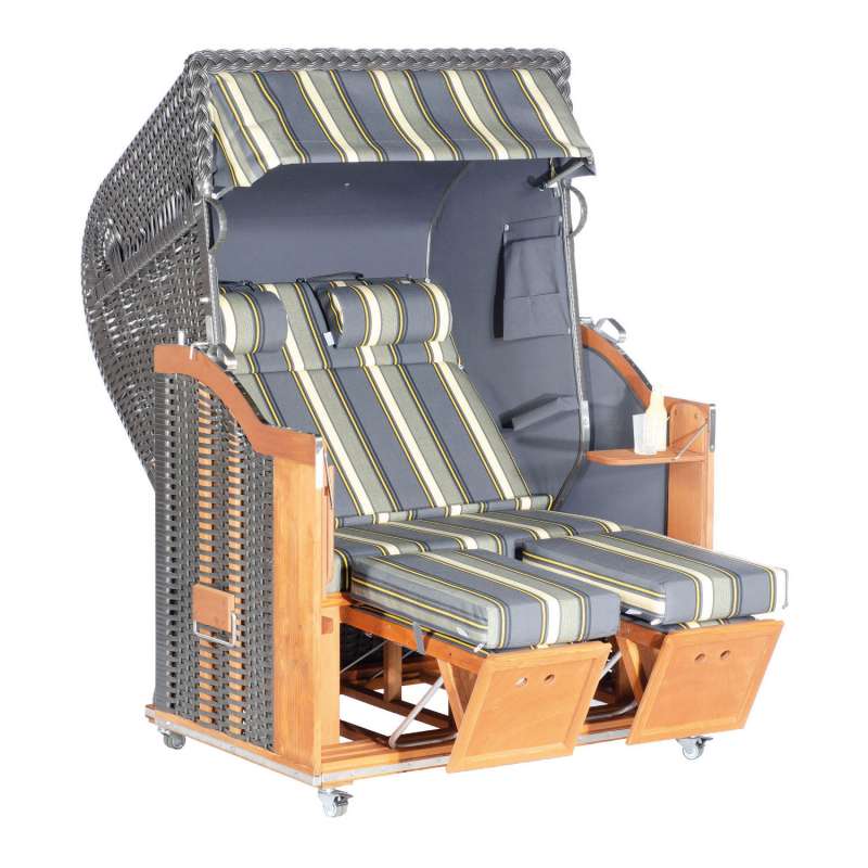 Sonnenpartner Strandkorb Classic 2-Sitzer Halbliegemodell anthrazit/grau mit Sonderausstattung