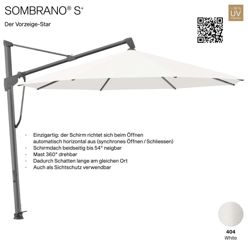 GLATZ Ampelschirm SOMBRANO® S+ rund ø 350 cm Freiarmschirm Farbe 404 White