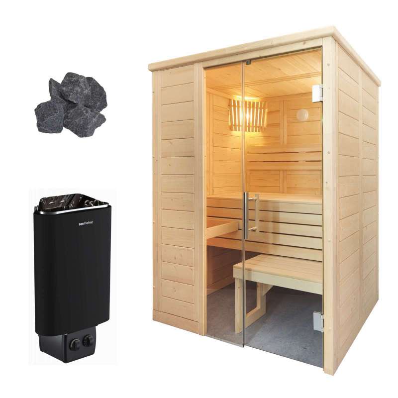 Sentiotec Alaska Mini Sauna Kompettset Massivsauna Saunakabine 160x110x204cm mit Saunaofen