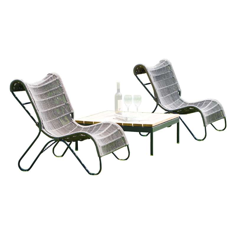 Sonnenpartner 3-teilgie Sitzgruppe Ritz & Vogue 2 Sessel mit Tisch Aluminium mit Polyrope grau Relax