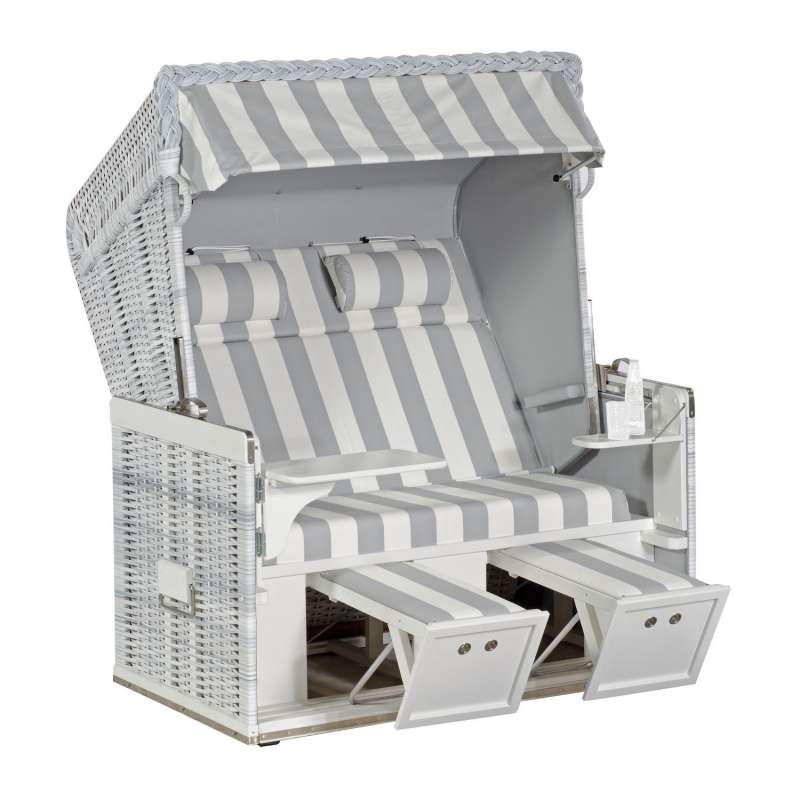 Sonnenpartner Strandkorb Konsul 2-Sitzer XL Halbliegemodell white-washed/hellgrau PVC mit Sonderauss