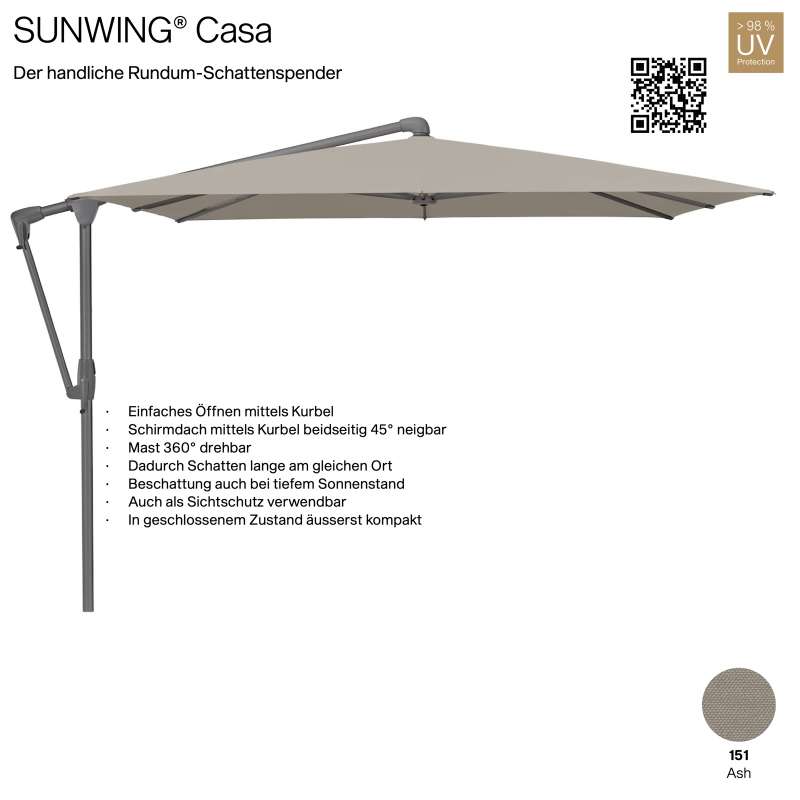GLATZ Sonnenschirm SUNWING® CASA quadratisch 270 x 270 cm Gestell anthrazit Farbe 151 Ash Ampelschir