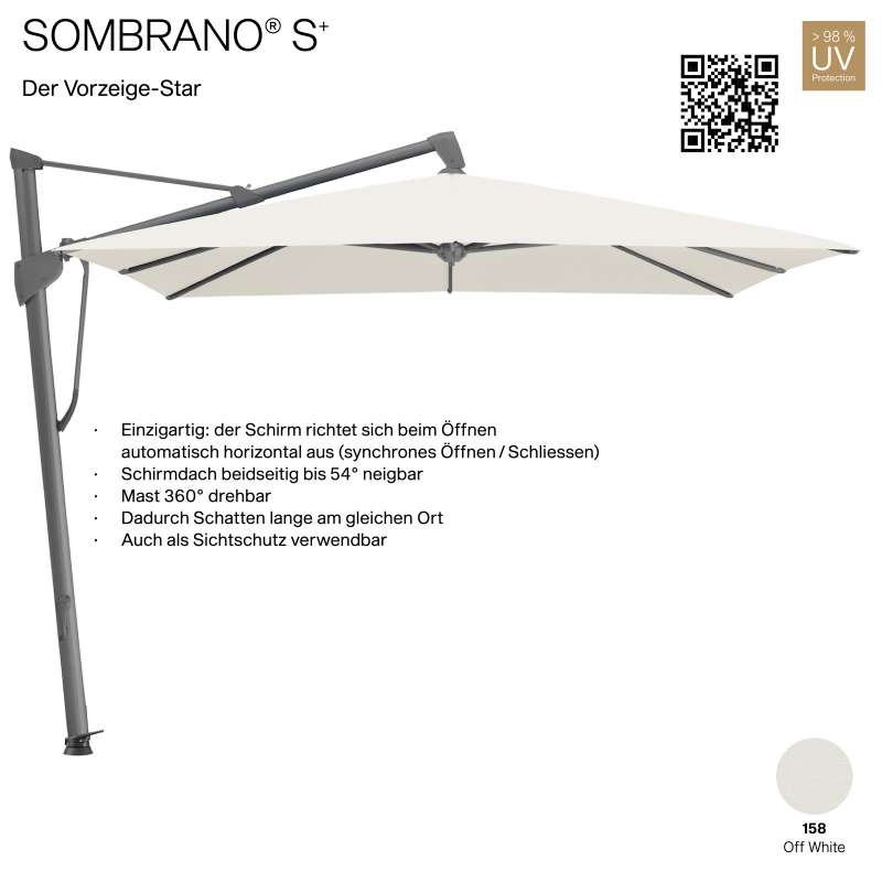 GLATZ Ampelschirm SOMBRANO® S+ quadratisch 300 x 300 cm Freiarmschirm Farbe 158 Off White