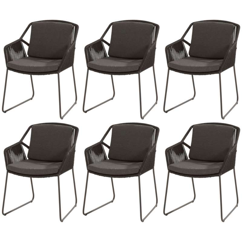 4Seasons Outdoor 6x Dining Sessel Accor anthrazit mit Kissen Gartensessel Gartenstuhl