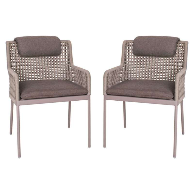 Stern 2er-Set Diningsessel Greta Aluminium champagner/ecru/rehbraun Gartensessel