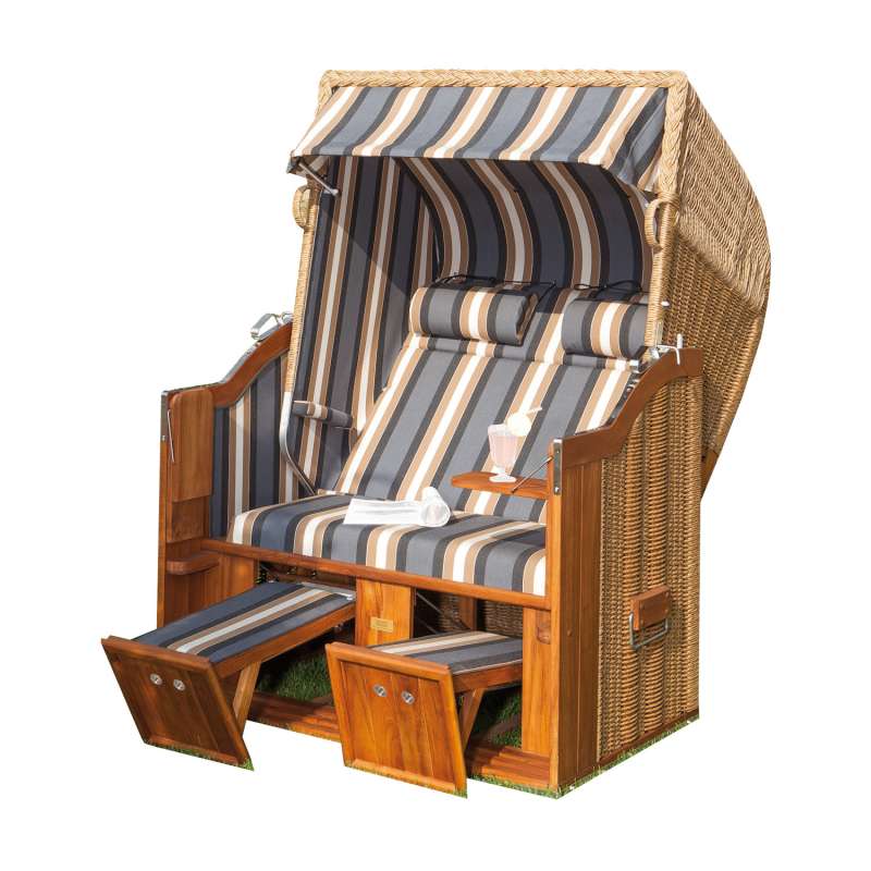 Sonnenpartner Strandkorb Classic Teak 2-Sitzer Halbliegemodell hyazinth/anthrazit mit Kissen