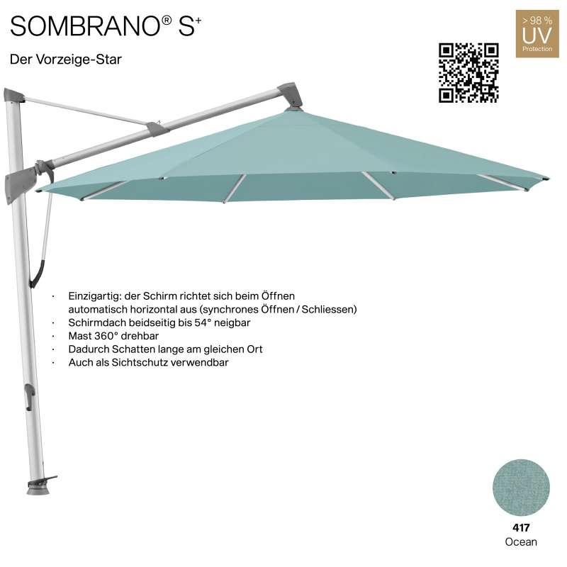 GLATZ Ampelschirm SOMBRANO® S+ rund ø 350 cm Freiarmschirm Farbe 417 Ocean