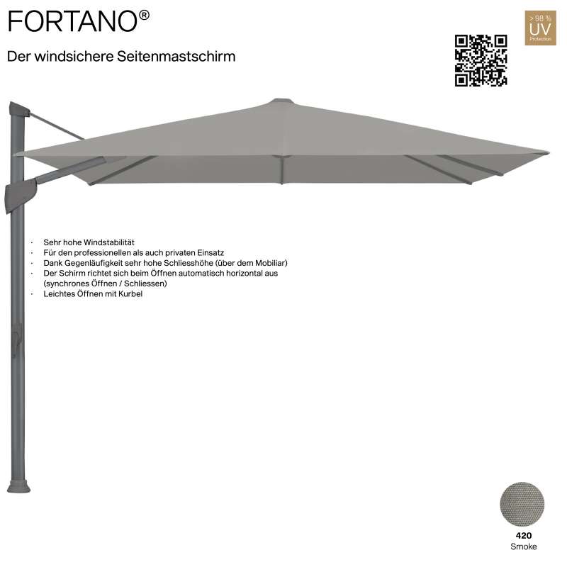 GLATZ Sonnenschirm FORTANO® Ampelschirm 400 x 300 cm Freiarmschirm Farbe 420 Smoke