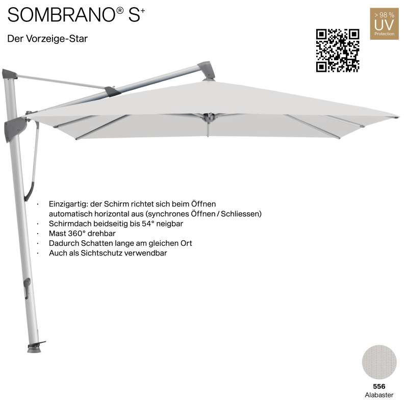 GLATZ Ampelschirm SOMBRANO® S+ rechteckig 400 x 300 cm Freiarmschirm Farbe 556 Alabaster