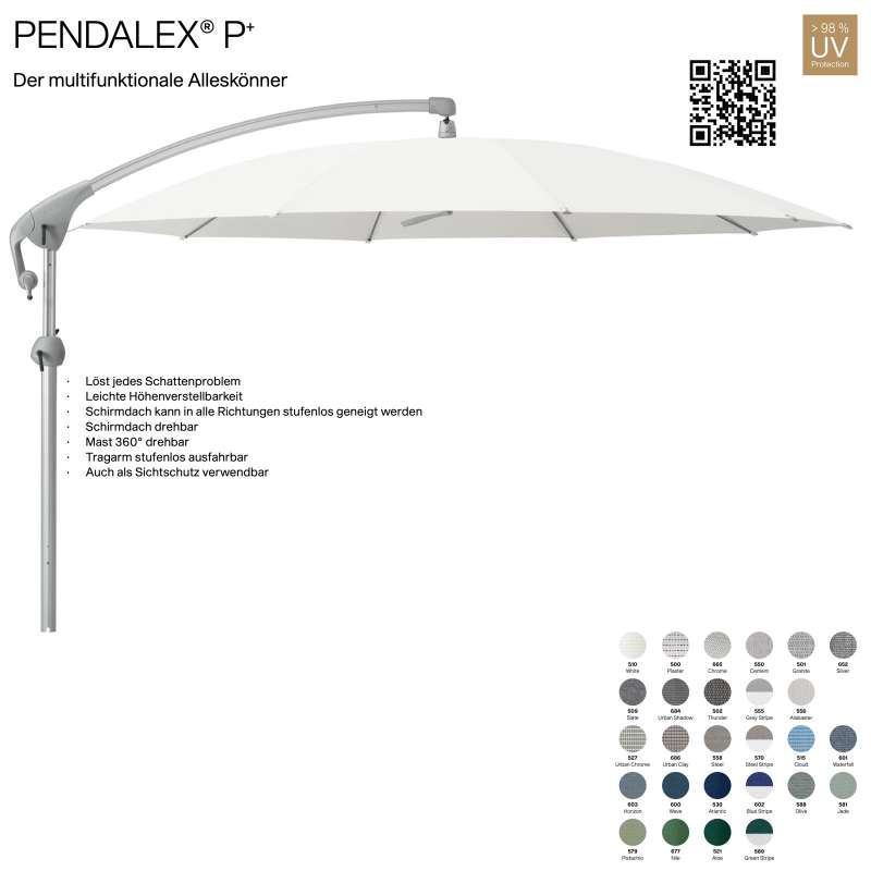 GLATZ Sonnenschirm PENDALEX® P+ rund ø 300 cm Stoffklasse 5 in 27 Farben wählbar Seitenmast