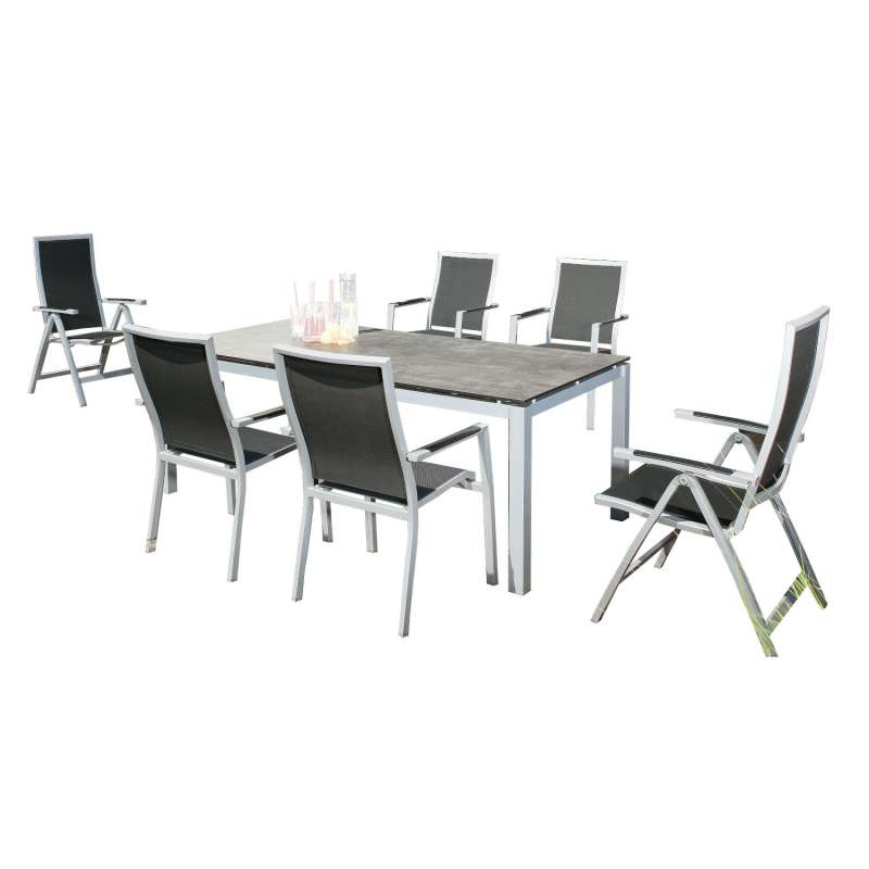 Sonnenpartner 7-teilige Sitzgruppe Star & Base 160x90 cm Aluminium silber