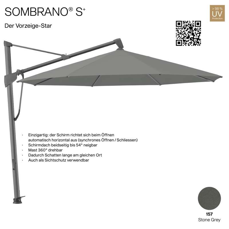 GLATZ Ampelschirm SOMBRANO® S+ rund ø 400 cm Freiarmschirm Farbe 157 Stone Grey