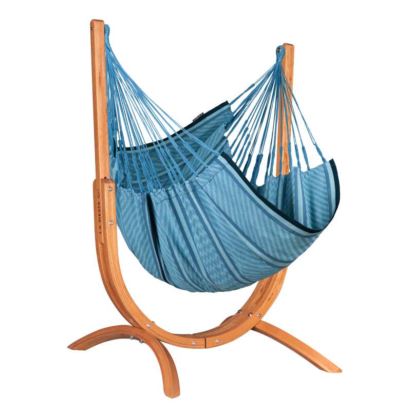 La Siesta Hängesessel Udine Organic Zebra blau - aus 100 % Bio-Baumwolle mit Eucalyptus-Gestell