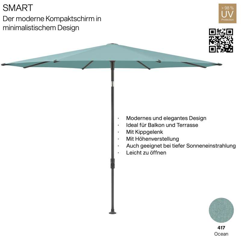 GLATZ Sonnenschirm SMART rund ø 300 cm Gestell anthrazit Stoff Farbe 417 Ocean Mittelmastschirm