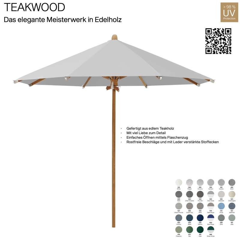 GLATZ Sonnenschirm TEAKWOOD rund 350 cm Mittelmastschirm 28 Farbvarianten