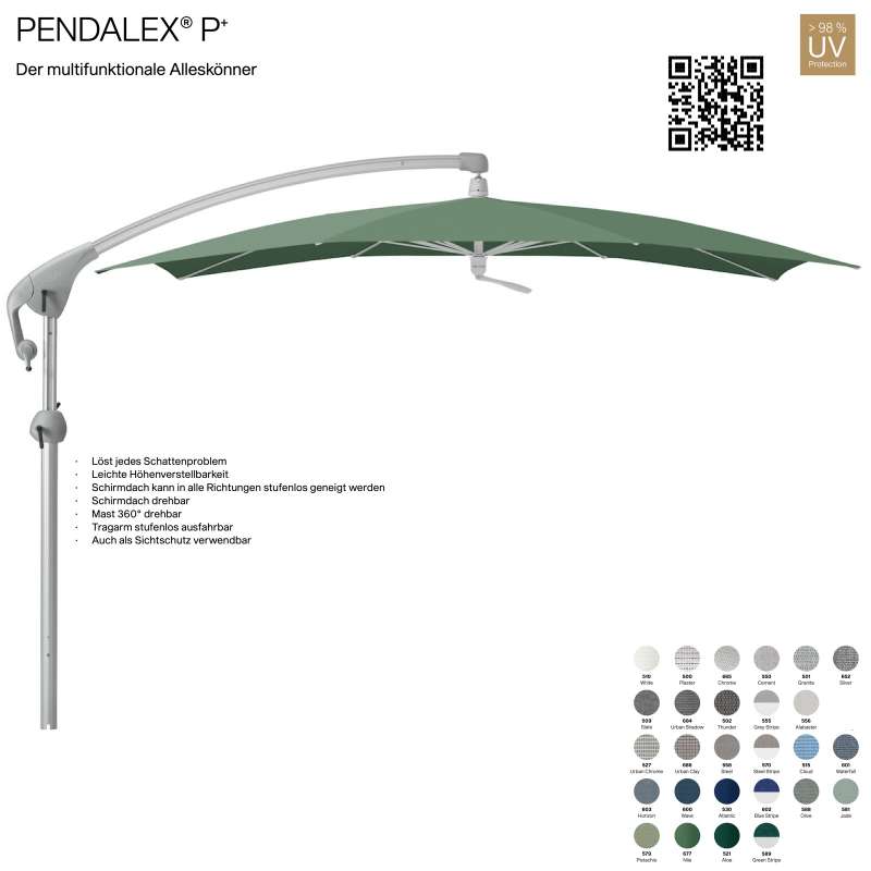 GLATZ Sonnenschirm PENDALEX® P+ rechteckig 285 x 230 cm Stoffklasse 5 in 27 Farben wählbar Seitenmas