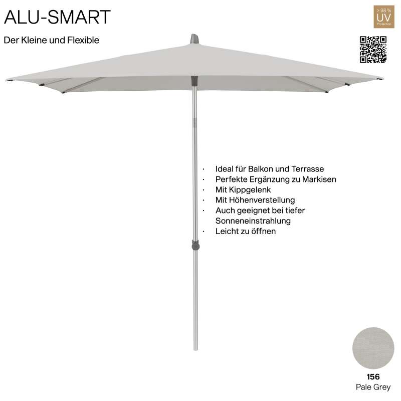 GLATZ Sonnenschirm ALU-SMART rechteckig 210 x 150 cm Gestell natureloxiert Farbe 156 Pale Grey Mitte