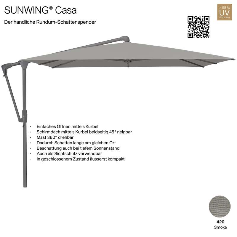 GLATZ Sonnenschirm SUNWING® CASA rechteckig 300 x 240 cm Gestell anthrazit Farbe 420 Smoke Ampelschi
