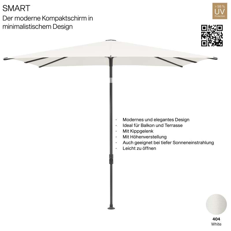 GLATZ Sonnenschirm SMART rechteckig 250 x 200 cm Gestell anthrazit Stoff Farbe 404 White Mittelmasts