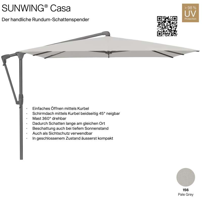 GLATZ Sonnenschirm SUNWING® CASA quadratisch 270 x 270 cm Gestell anthrazit Farbe 156 Pale Grey Ampe