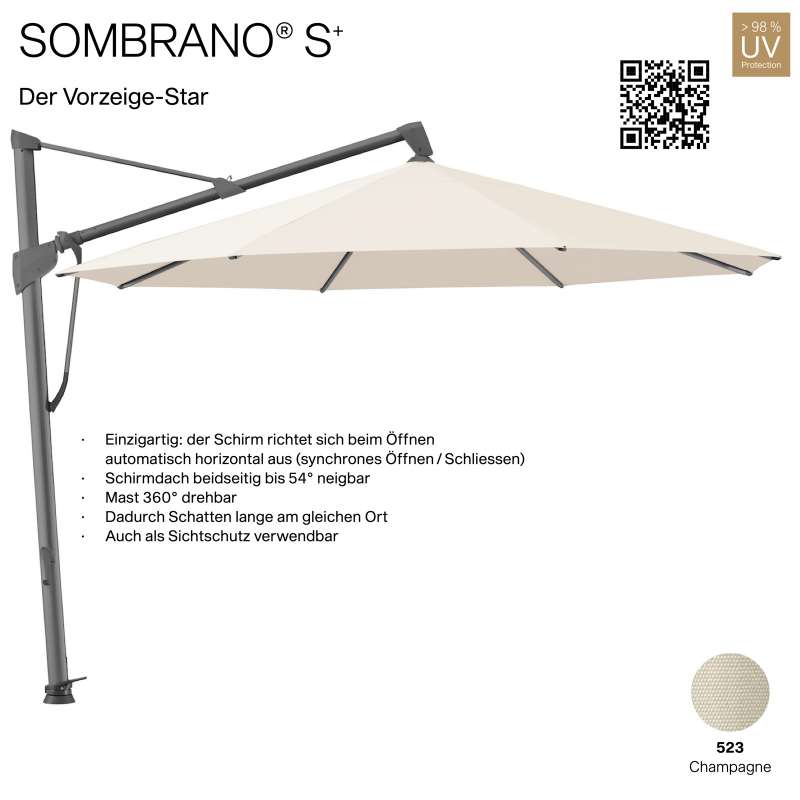 GLATZ Ampelschirm SOMBRANO® S+ rund ø 350 cm Freiarmschirm Farbe 523 Champagne