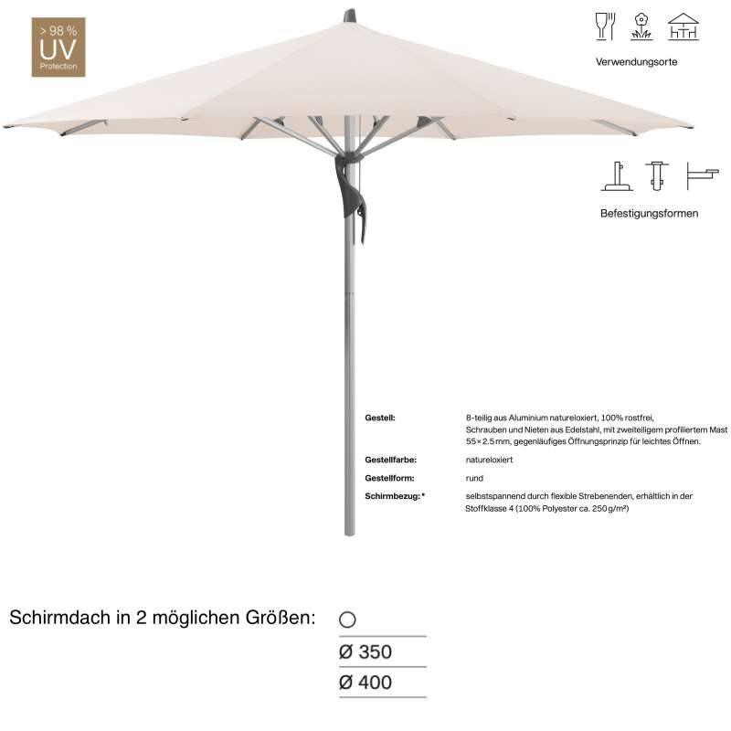 GLATZ Sonnenschirm FORTERO® rund ø 350 oder ø 400 cm Stoffklasse 4 Vanilla 453 Mittelstock