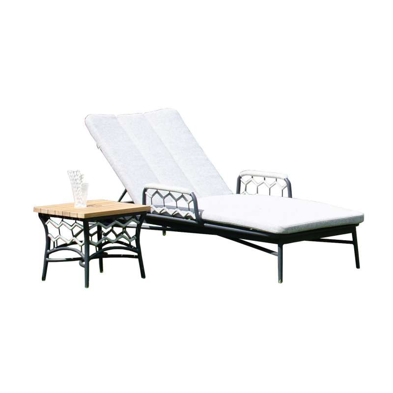 Sonnenpartner Lounge-Liege Yale mit Beistelltisch Teak/Aluminium mit Polyrope silbergrau mit Auflage