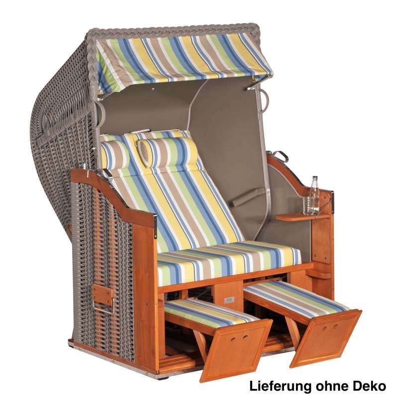 Sonnenpartner Strandkorb Classic 2-Sitzer Halbliegemodell taupe/fresca mit Sonderausstattung