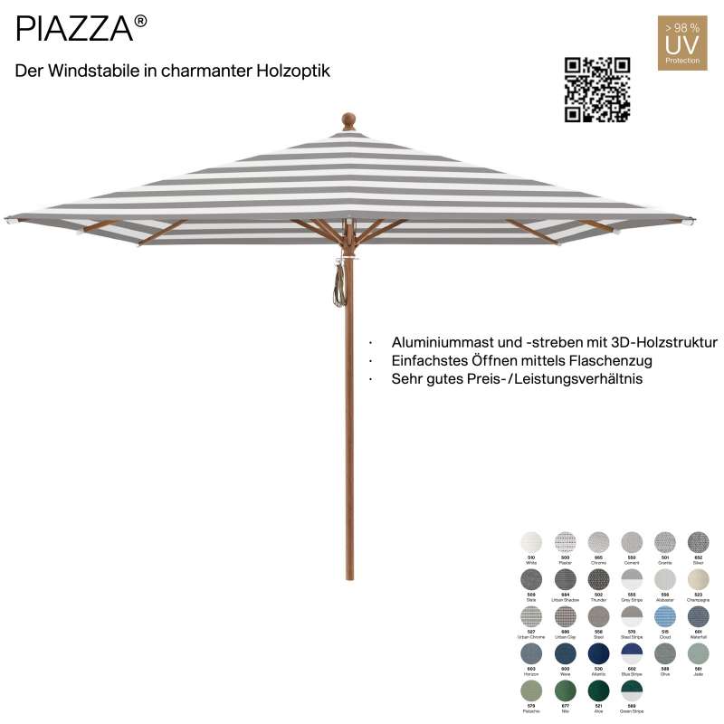 GLATZ Sonnenschirm PIAZZA quadratisch mit 250 x 250 cm Mittelmastschirm 100 % Polyacryl 28 Farbvaria
