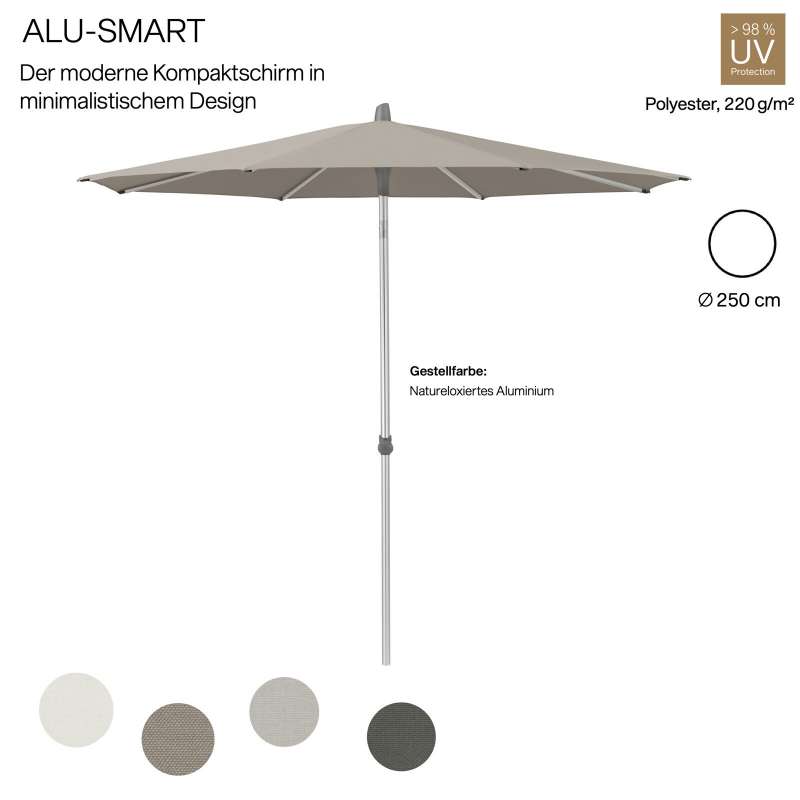 GLATZ Sonnenschirm ALU-SMART rund ø 250 cm in 4 Farben Stoffklasse 2 Mittelstock