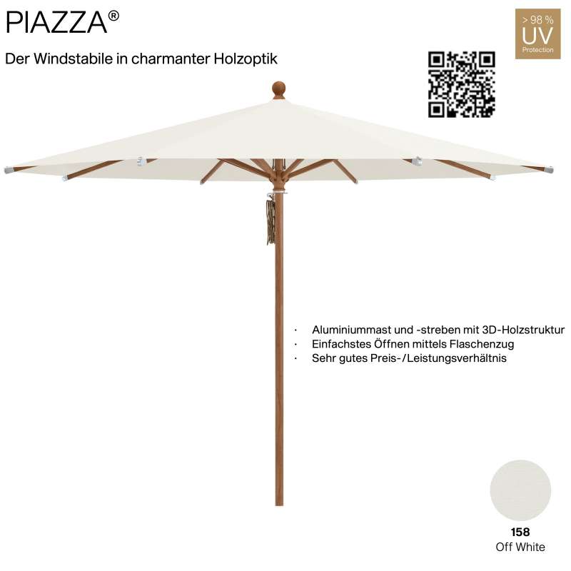 GLATZ Sonnenschirm PIAZZA rund 250 cm Mittelmastschirm Stoffqualität 2 Farbe 158 Off White