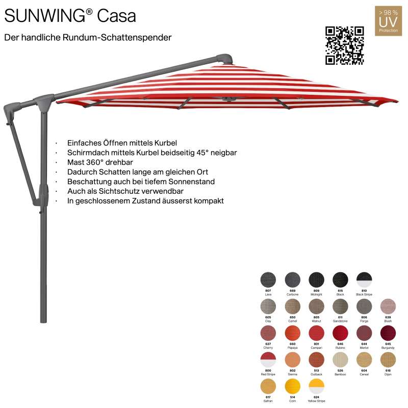 GLATZ Sonnenschirm SUNWING® CASA rund ø 300 cm Gestell anthrazit in 26 Farbvarianten