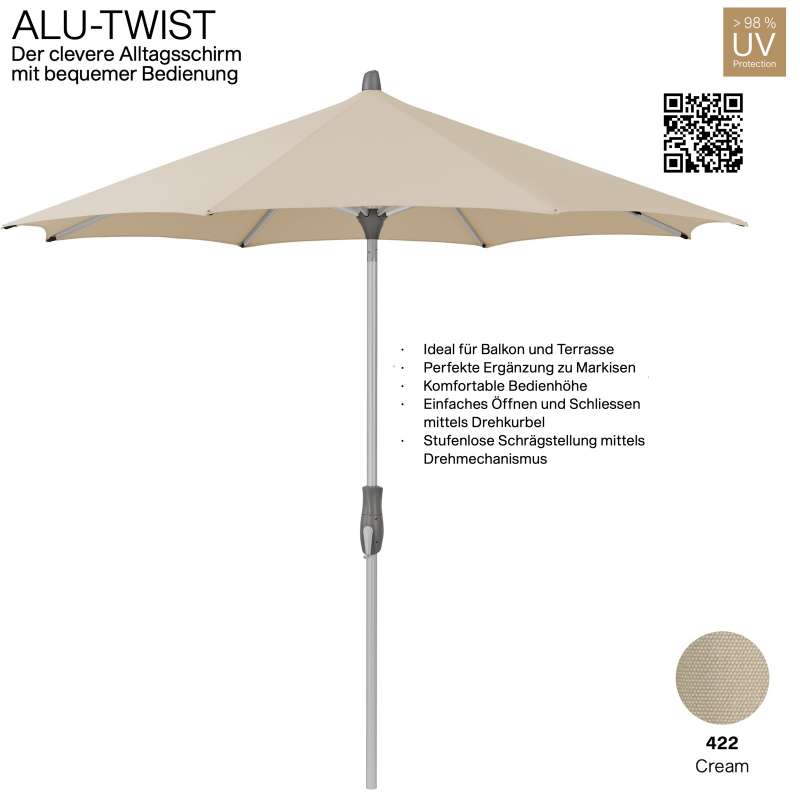 GLATZ Sonnenschirm ALU-TWIST rund ø 300 cm Stoffqualität 4 Farbe 422 Cream Mittelstock