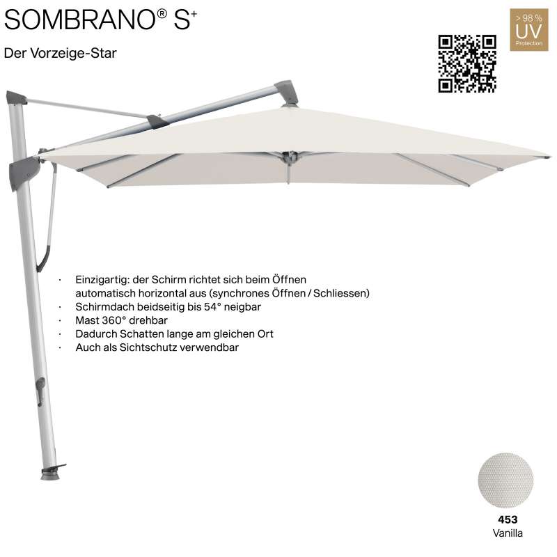 GLATZ Ampelschirm SOMBRANO® S+ quadratisch 350 x 350 cm Freiarmschirm Farbe 453 Vanilla