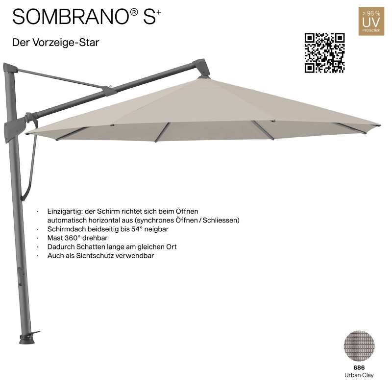 GLATZ Ampelschirm SOMBRANO® S+ rund ø 350 cm Freiarmschirm Farbe 686 Urban Clay