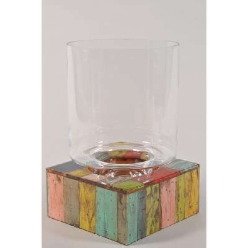 Schlittler 45232 Windlicht Glas rund auf Teakholzsockel