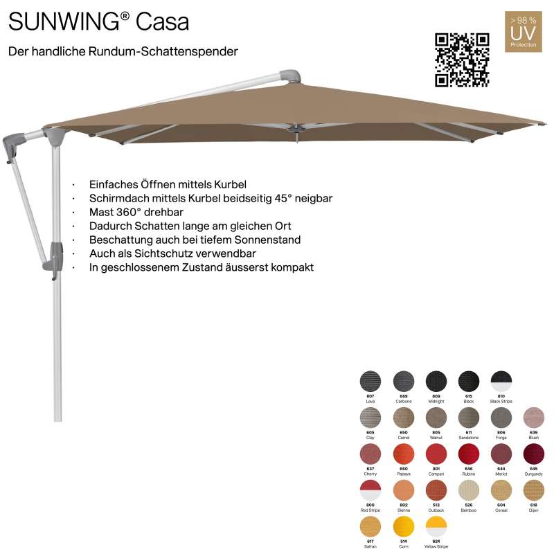 GLATZ Sonnenschirm SUNWING® CASA rechteckig 300 x 240 cm Gestell natureloxiert in 26 Farbvarianten