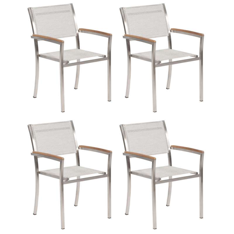 Sonnenpartner 4x Stapelstühle Galaxy Edelstahl mit Textilen silber-grau Stapelstuhl