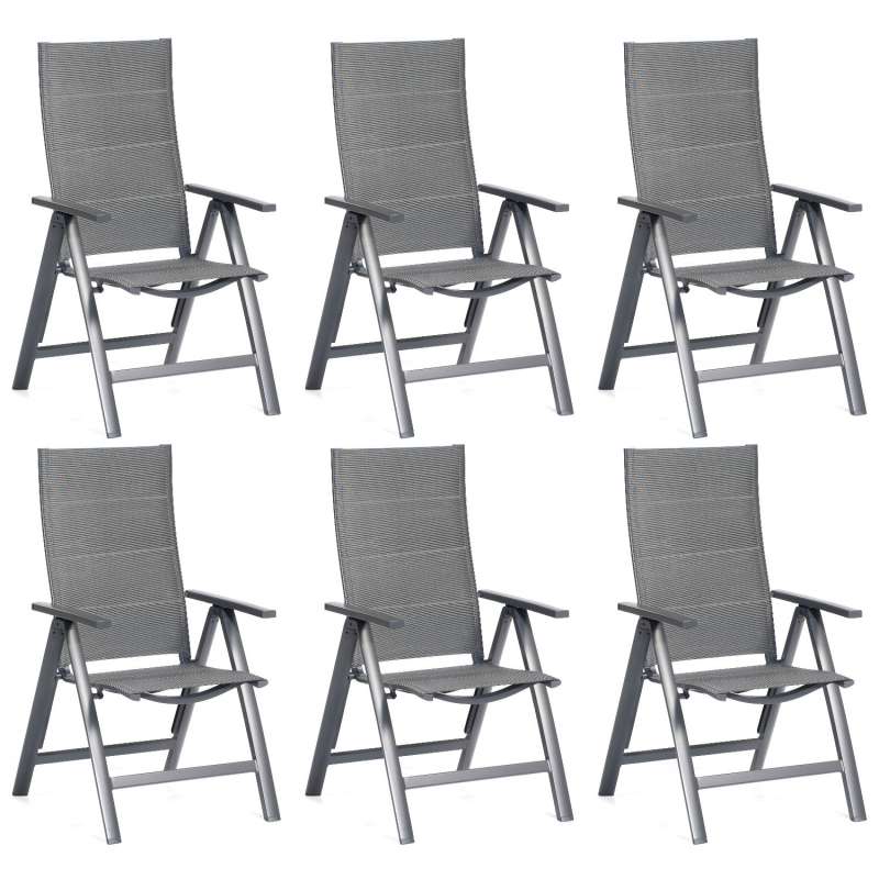 SunnySmart 6er-Set Garten-Klappsessel Concept Aluminium mit Polstertextilgewebe anthrazit Gartenstuh