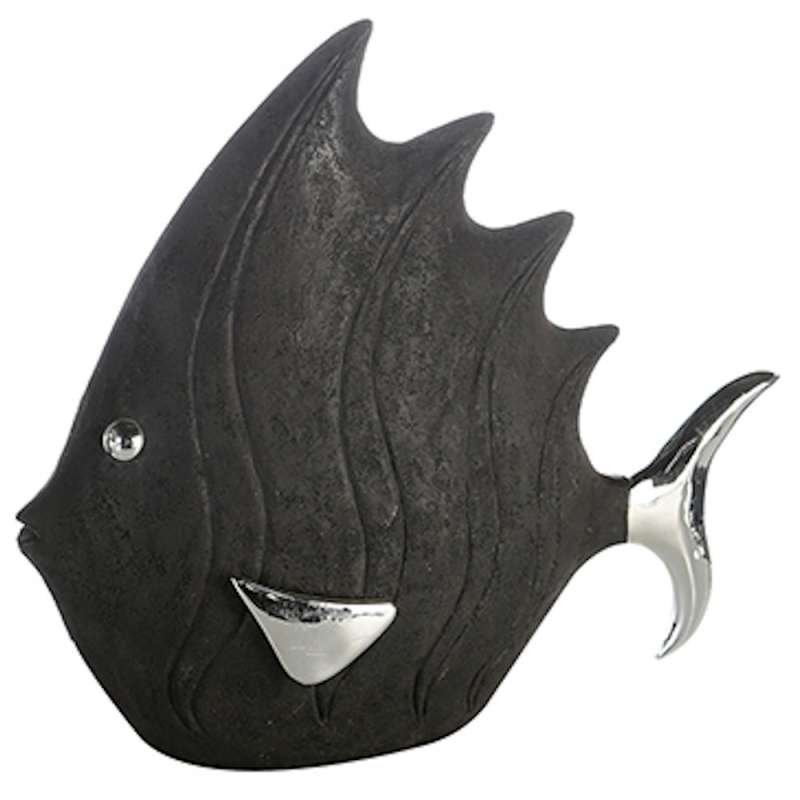 Casablanca Figur Fisch groß Dekoration Steinoptik schwarz-silber 33x36 cm