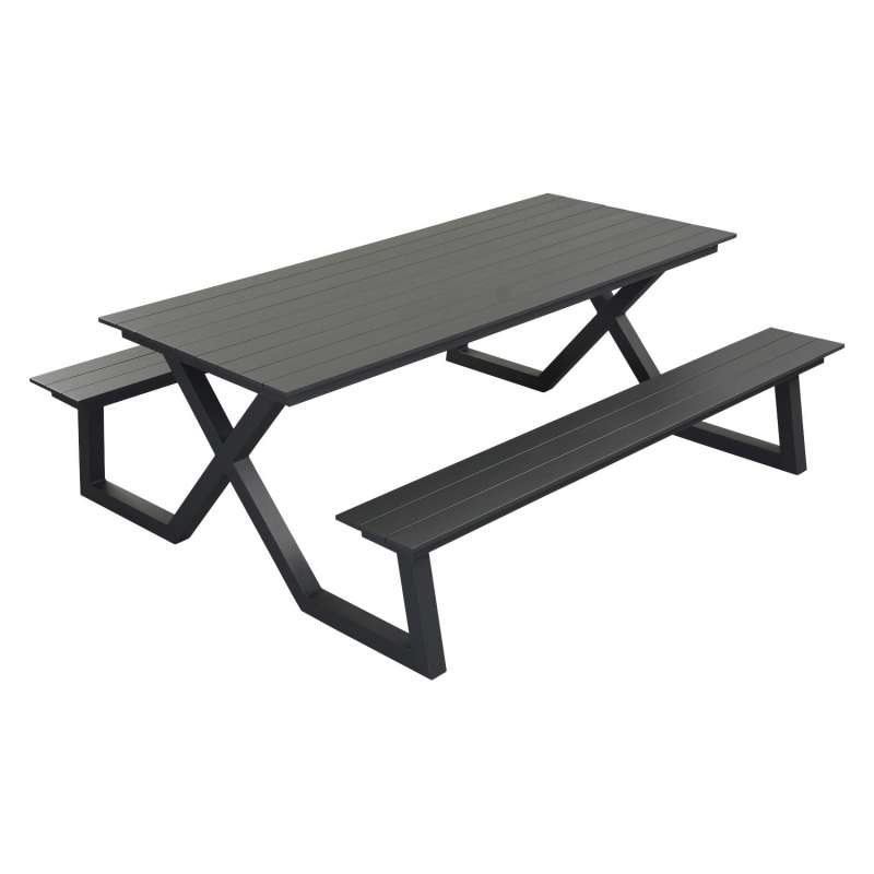 Inko Cebu Sitzgruppe Tisch mit 2 Bänken Alu weiß graphit Picknickbank 200x174x75 cm