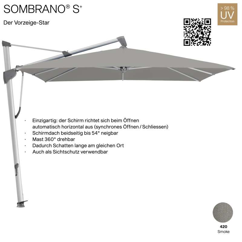 GLATZ Ampelschirm SOMBRANO® S+ rechteckig 400 x 300 cm Freiarmschirm Farbe 420 Smoke