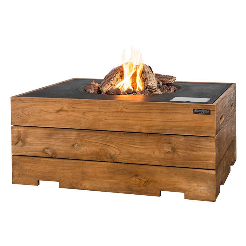 Happy Cocooning Mania Feuertisch 19,5 kW rechteckig 107x80x46 cm Teakholz/schwarz