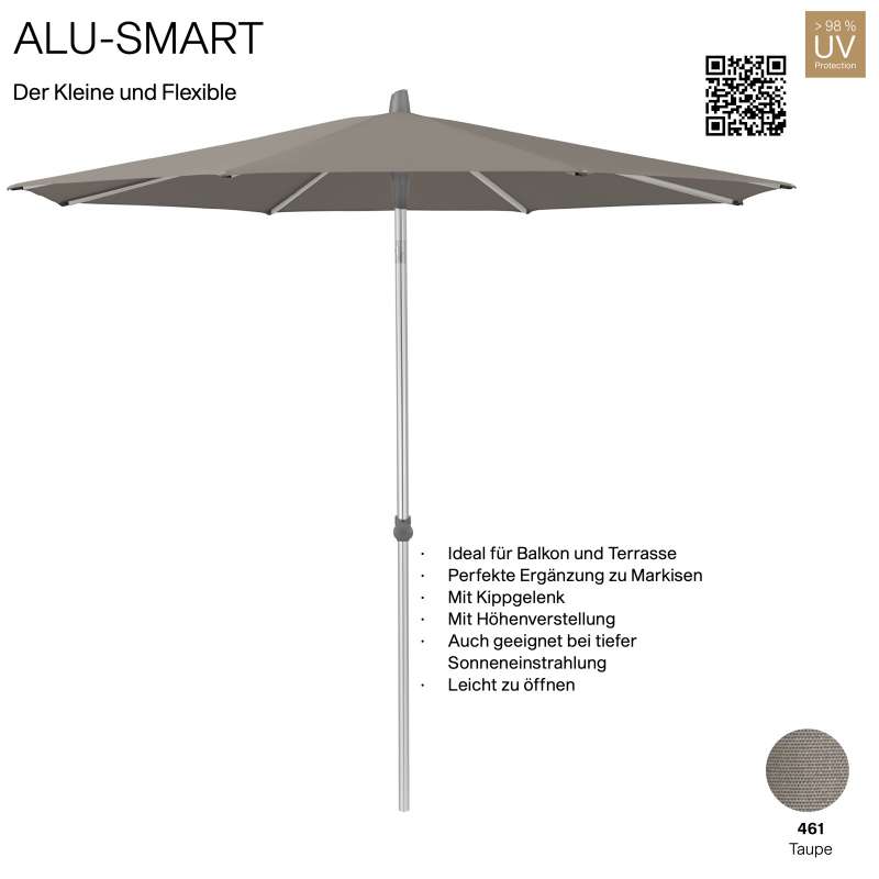 GLATZ Sonnenschirm ALU-SMART rund ø 200 cm Gestell natureloxiert Farbe 461 Taupe Mittelstock