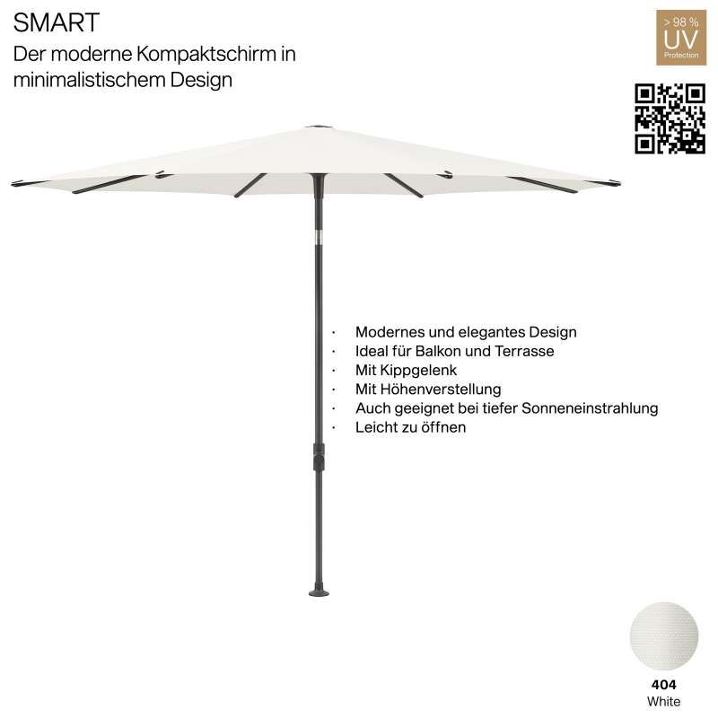 GLATZ Sonnenschirm SMART rund ø 220 cm Gestell anthrazit Stoff Farbe 404 White Mittelmastschirm
