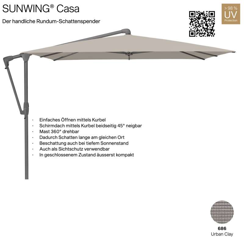 GLATZ Sonnenschirm SUNWING® CASA rechteckig 300 x 240 cm Gestell anthrazit Farbe 686 Urban Clay Ampe
